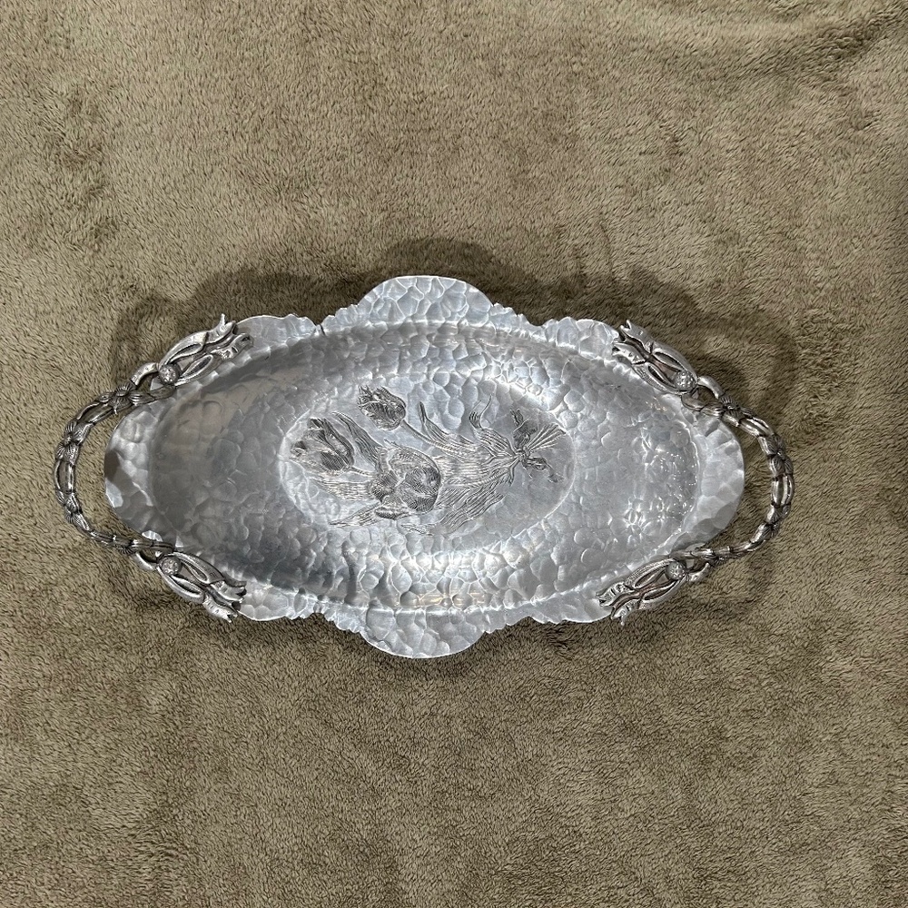 Vintage Hand Wrought Creations By Rodney Kent 404 Tulips Hammered Tray